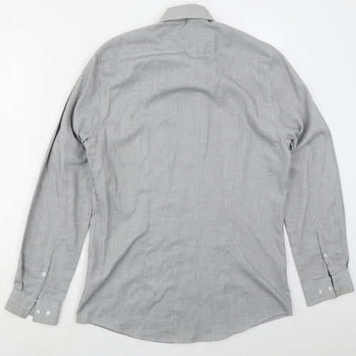 F&F Mens Grey Check Polyester  Button-Up Size 15 Collared Button