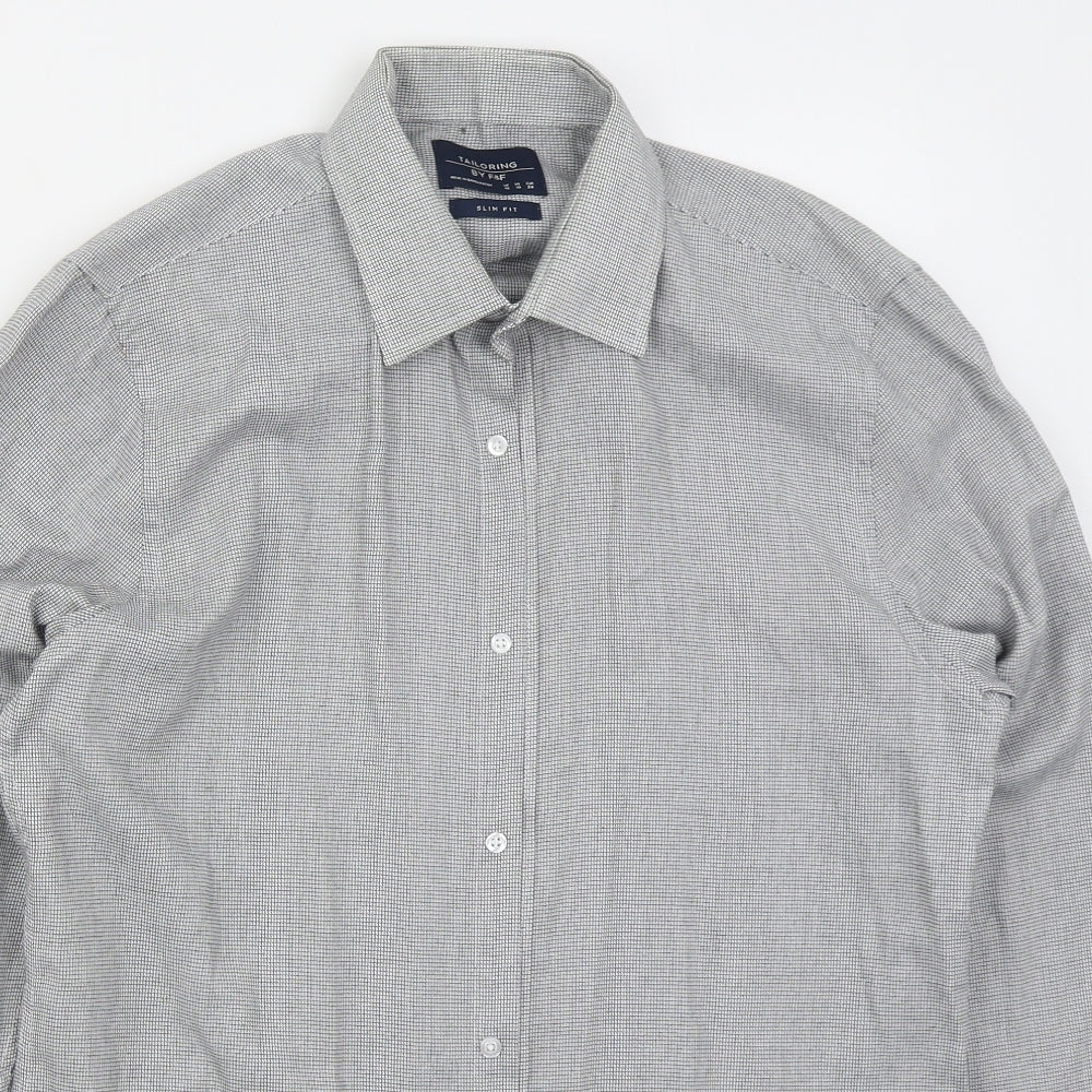 F&F Mens Grey Check Polyester  Button-Up Size 15 Collared Button