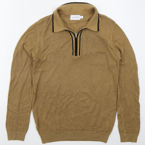 Topman Mens Brown Collared  Viscose Pullover Jumper Size M
