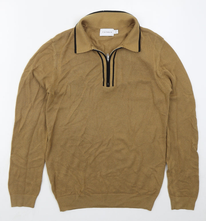 Topman Mens Brown Collared Viscose Pullover Jumper Size M