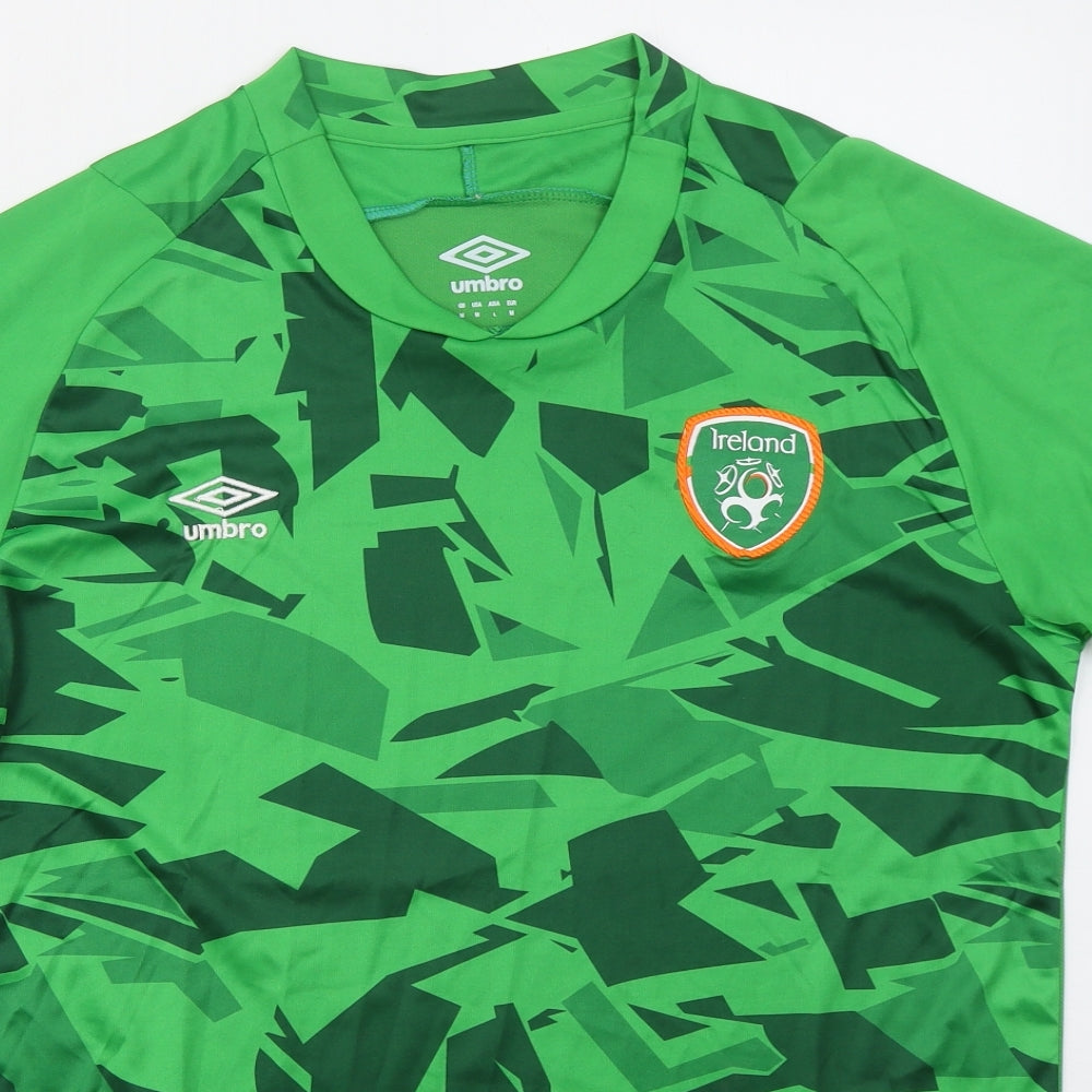 Umbro Mens Green Geometric Polyester Basic T-Shirt Size M Crew Neck Pullover - Ireland