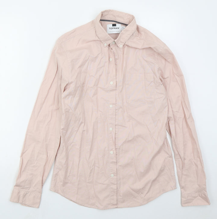 Topman Mens Pink Cotton Button-Up Size M Collared Button