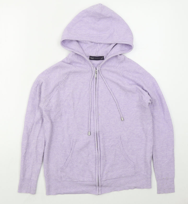 Marks and Spencer Womens Purple  Viscose Full Zip Hoodie Size XS  Zip