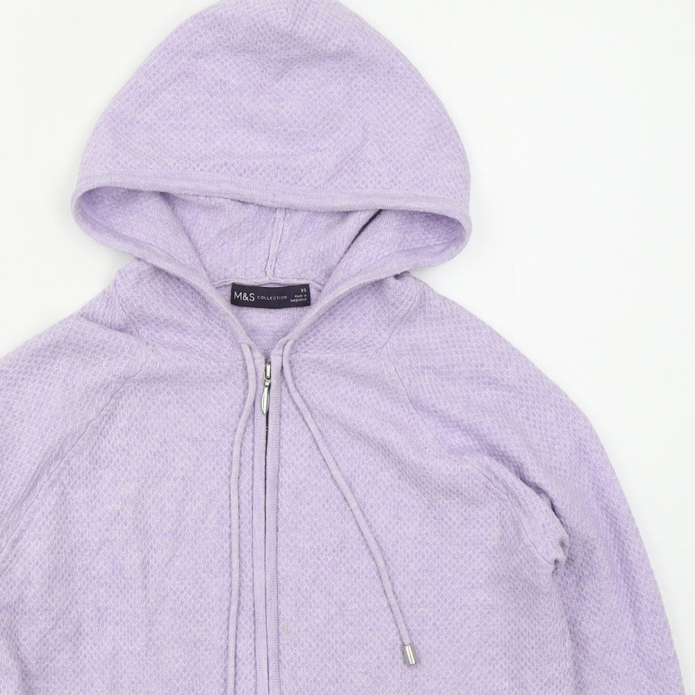 Marks and Spencer Womens Purple  Viscose Full Zip Hoodie Size XS  Zip