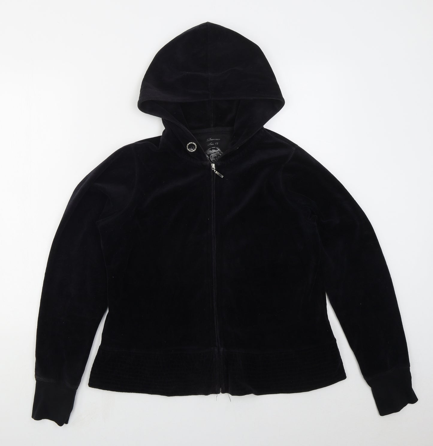 Dunnes Womens Black  Cotton Full Zip Hoodie Size 18  Zip