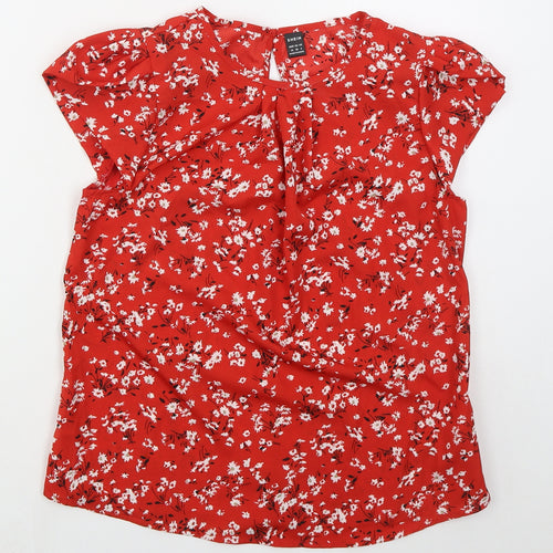 SheIn Womens Red Floral Polyester Basic Blouse Size M Crew Neck