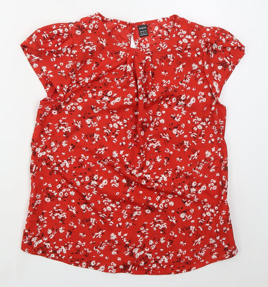 Front view of SHEIN women’s red floral polyester basic blouse, size M, crew neck