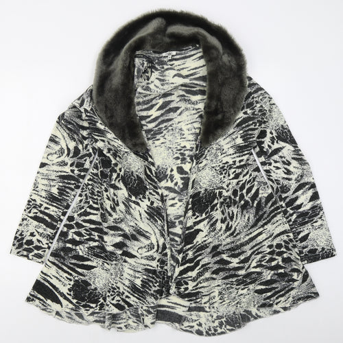 Text Womens Beige V-Neck Animal Print Acrylic Cardigan Jumper Size M