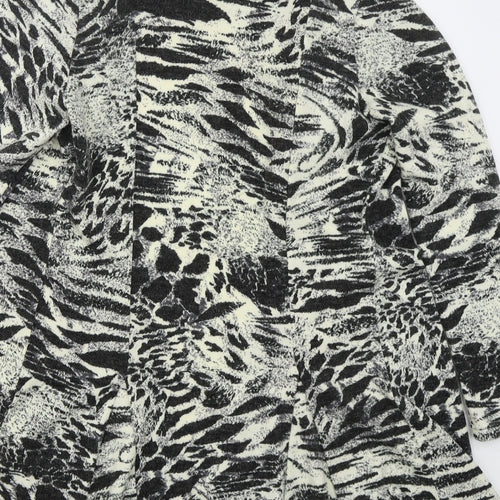Text Womens Beige V-Neck Animal Print Acrylic Cardigan Jumper Size M