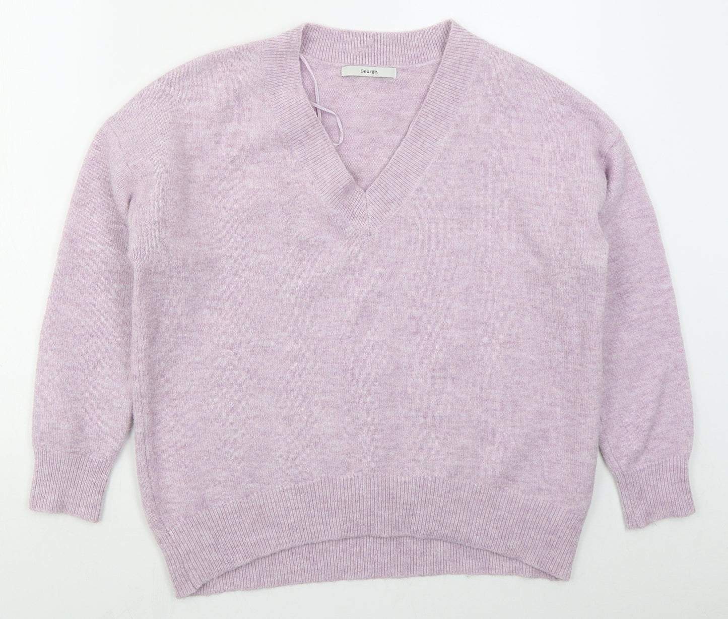 George Womens Purple V-Neck  Polyester Pullover Jumper Size M