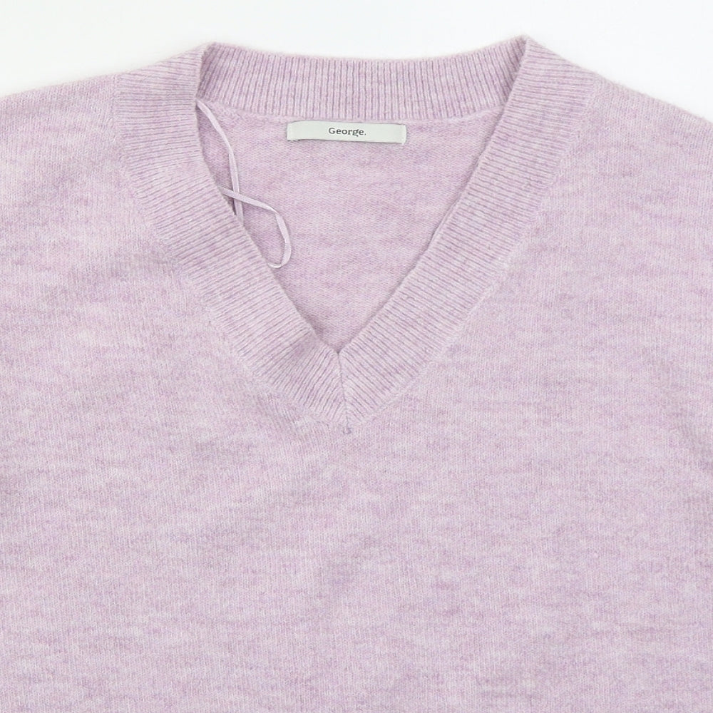 George Womens Purple V-Neck  Polyester Pullover Jumper Size M