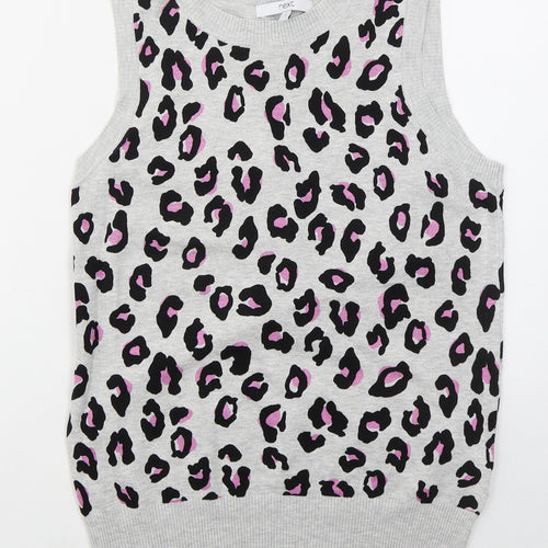 NEXT Womens Grey Crew Neck Animal Print Viscose Vest Jumper Size S