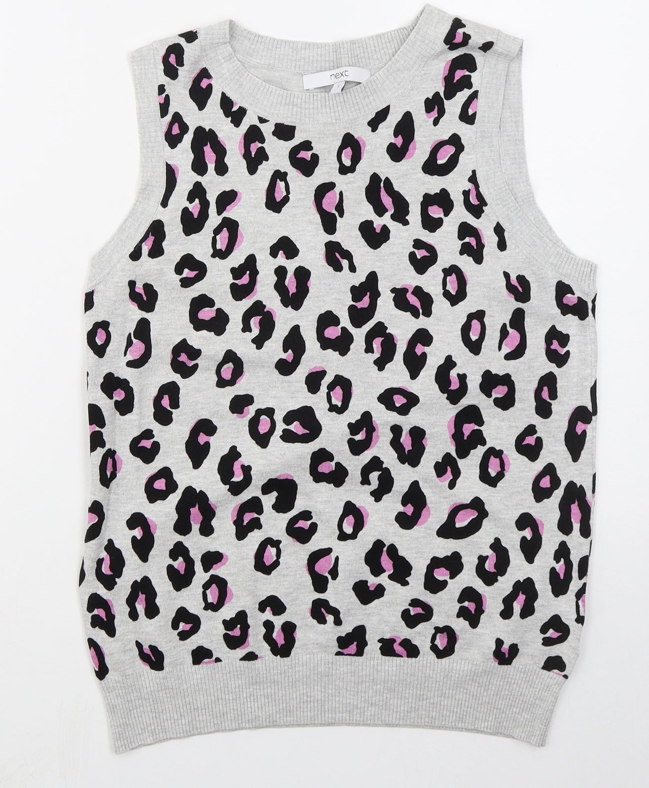 NEXT Womens Grey Crew Neck Animal Print Viscose Vest Jumper Size S