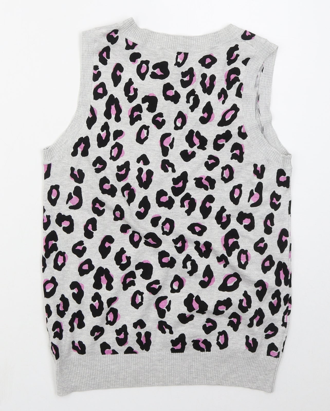 NEXT Womens Grey Crew Neck Animal Print Viscose Vest Jumper Size S