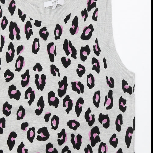 NEXT Womens Grey Crew Neck Animal Print Viscose Vest Jumper Size S