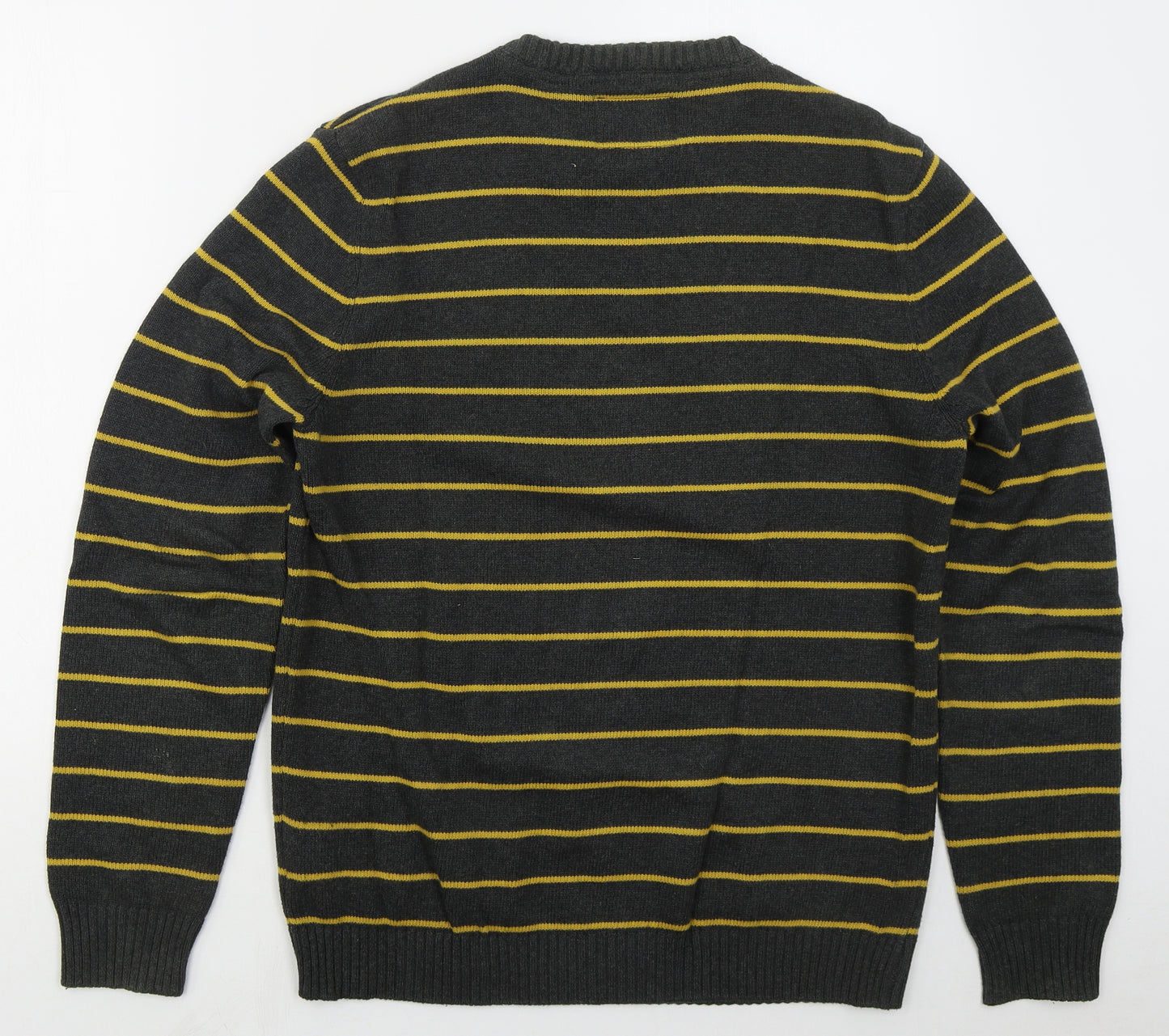 C&A Mens Grey Crew Neck Striped Cotton Pullover Jumper Size M   - Yellow