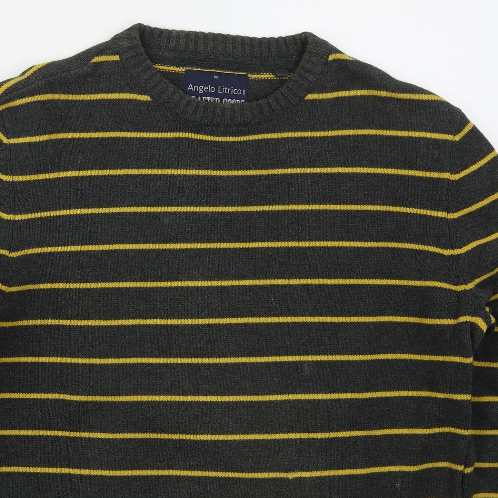 C&A Mens Grey Crew Neck Striped Cotton Pullover Jumper Size M   - Yellow