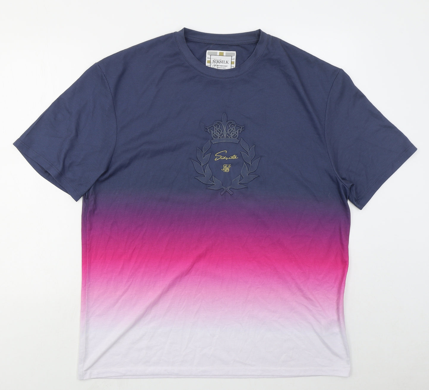 SikSilk Mens Blue  Polyester  T-Shirt Size M Crew Neck  - Pink Ombre