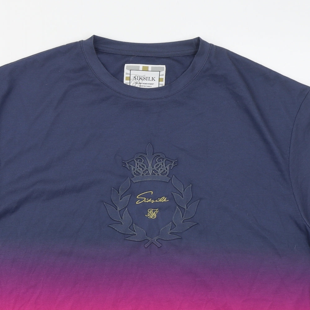 SikSilk Mens Blue  Polyester  T-Shirt Size M Crew Neck  - Pink Ombre
