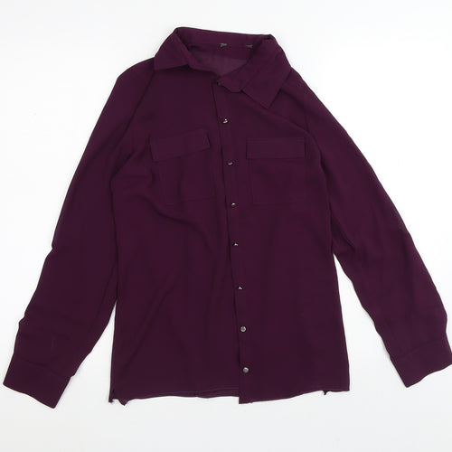 Preworn Womens Purple Collared  Polyester Cardigan Jumper Size S