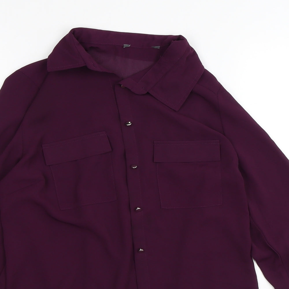 Preworn Womens Purple Collared  Polyester Cardigan Jumper Size S