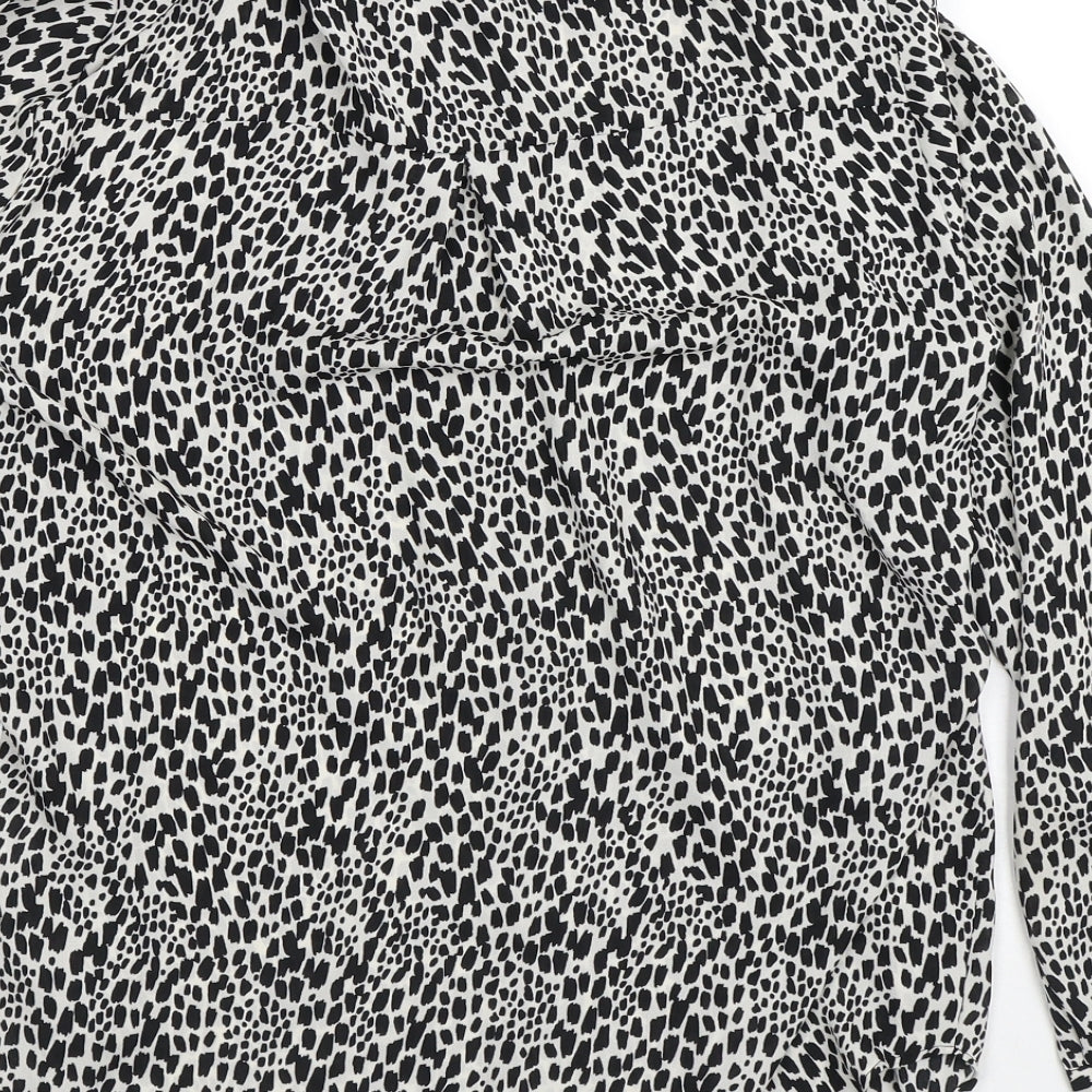 F&F Womens White Geometric Polyester Basic Button-Up Size 12 High Neck