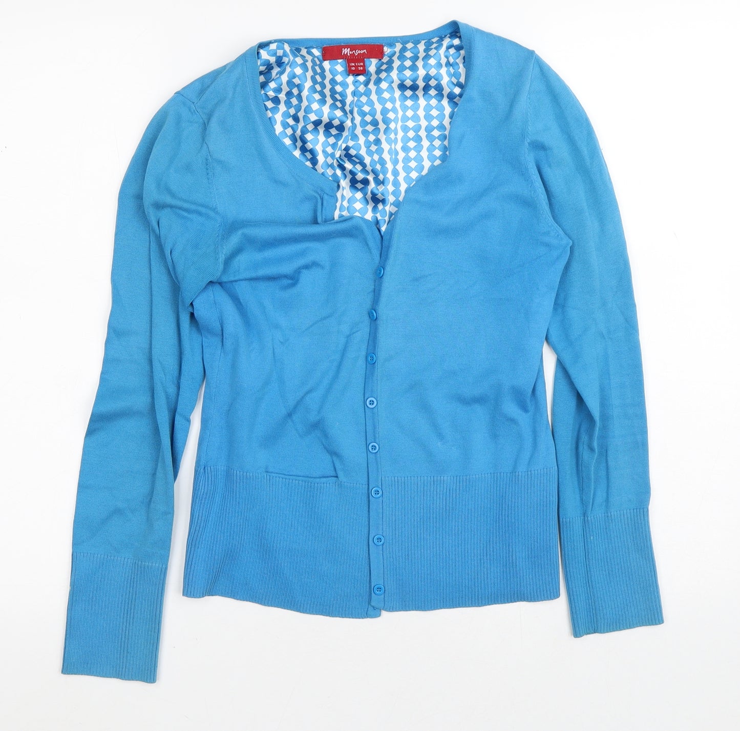 Monsoon Womens Blue V-Neck  Cotton Cardigan Jumper Size 10