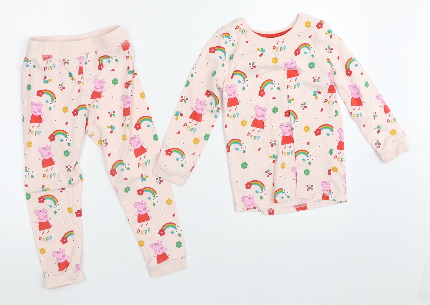Marks and Spencer Girls Pink Geometric Polyester Top Pyjama Set Size 3-4 Years   - Peppa Pig