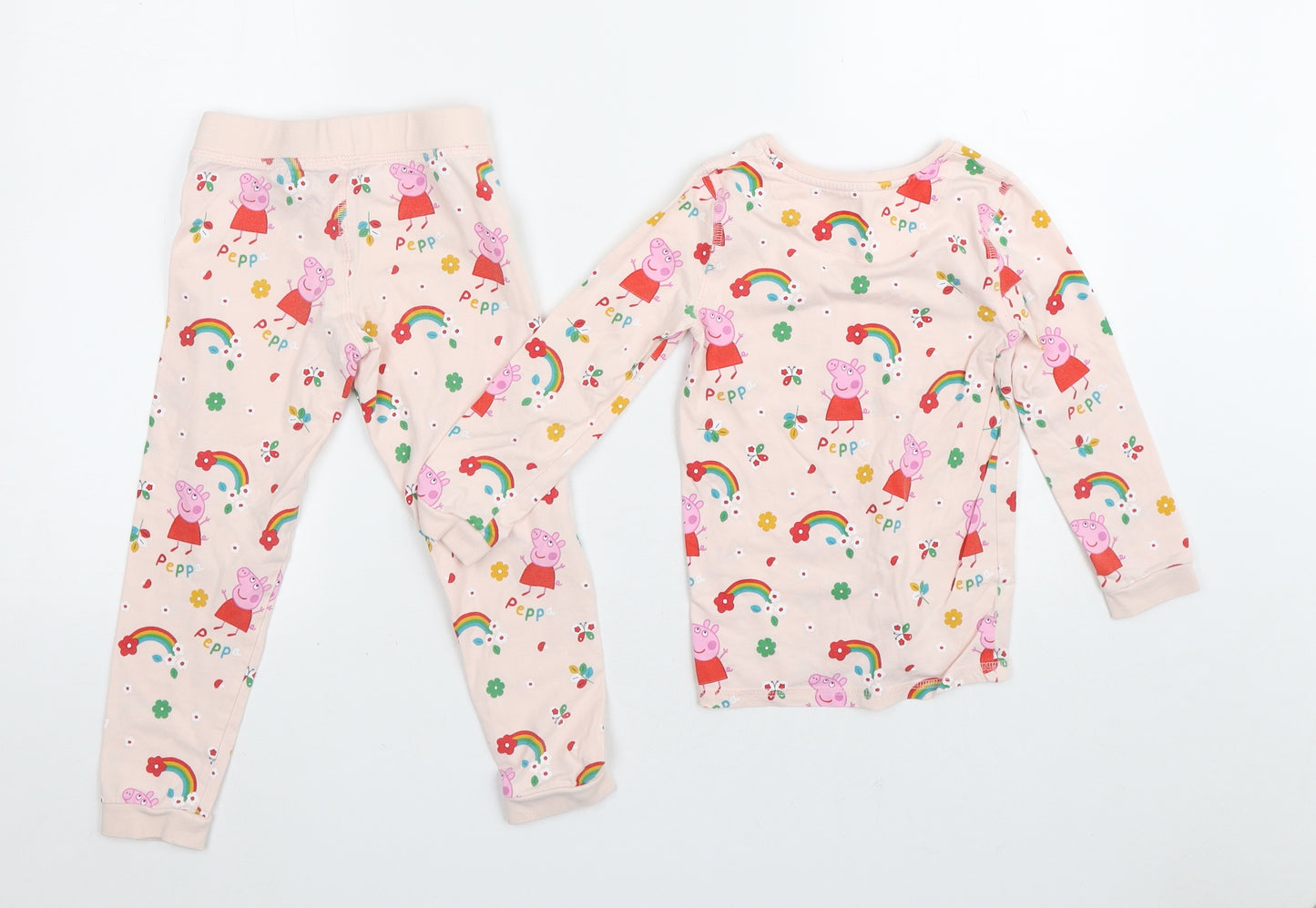 Marks and Spencer Girls Pink Geometric Polyester Top Pyjama Set Size 3-4 Years   - Peppa Pig