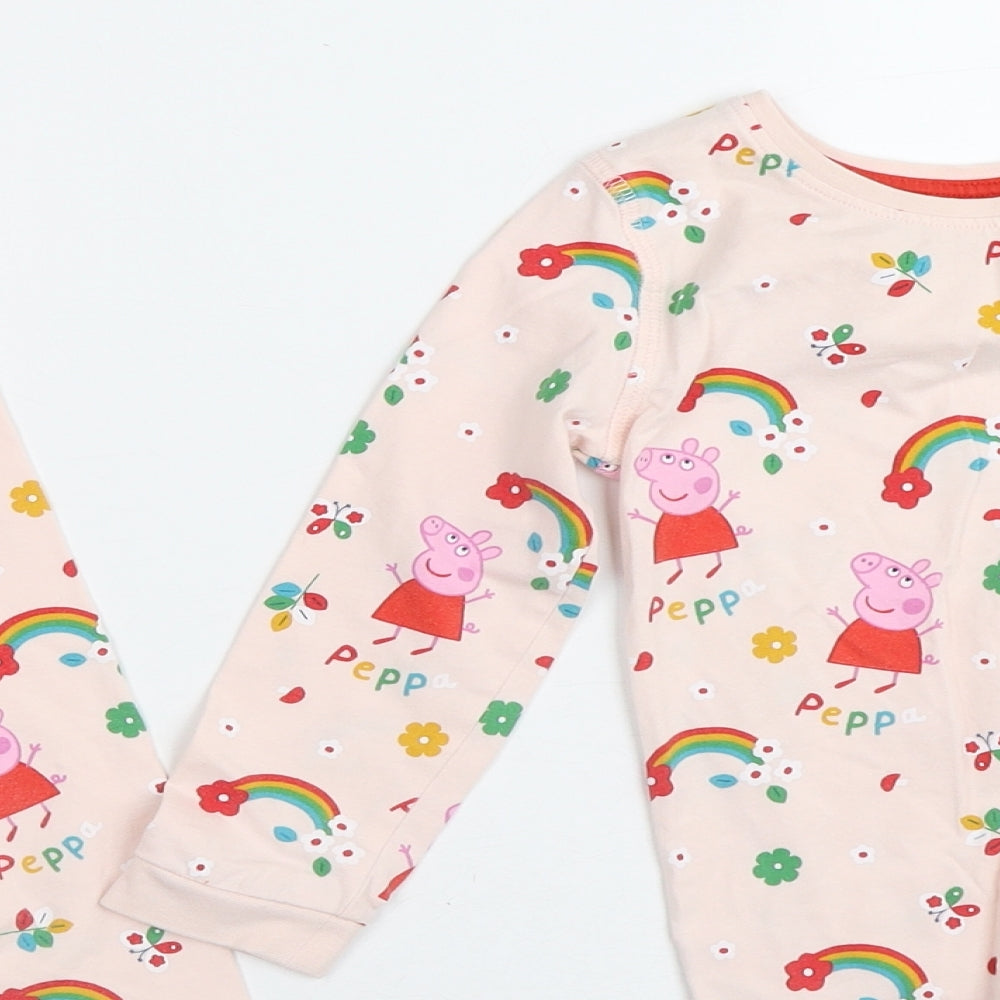 Marks and Spencer Girls Pink Geometric Polyester Top Pyjama Set Size 3-4 Years   - Peppa Pig