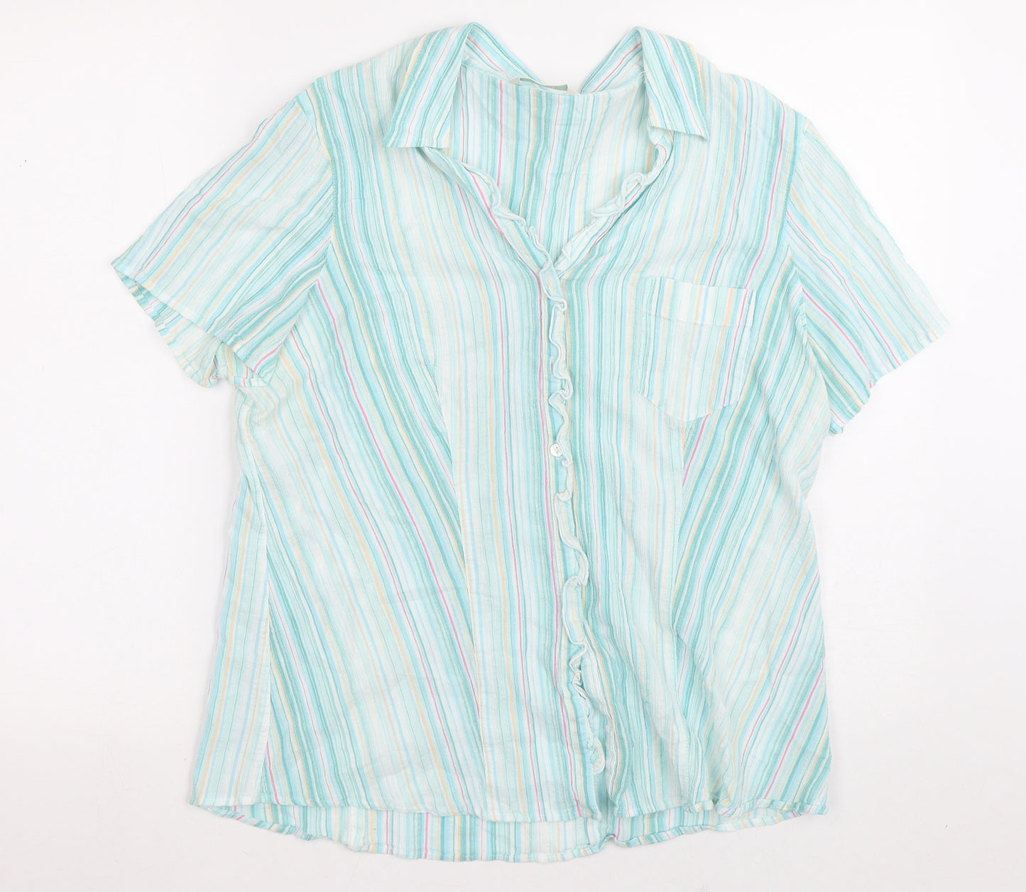 Marks and Spencer Womens Green Striped Modacrylic Basic Blouse Size 20 Collared