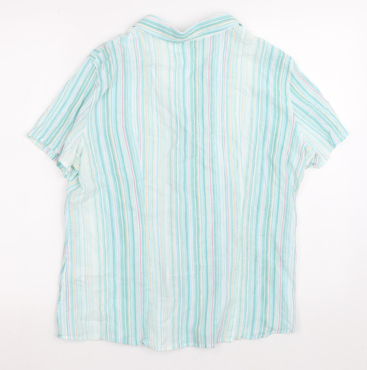 Marks and Spencer Womens Green Striped Modacrylic Basic Blouse Size 20 Collared