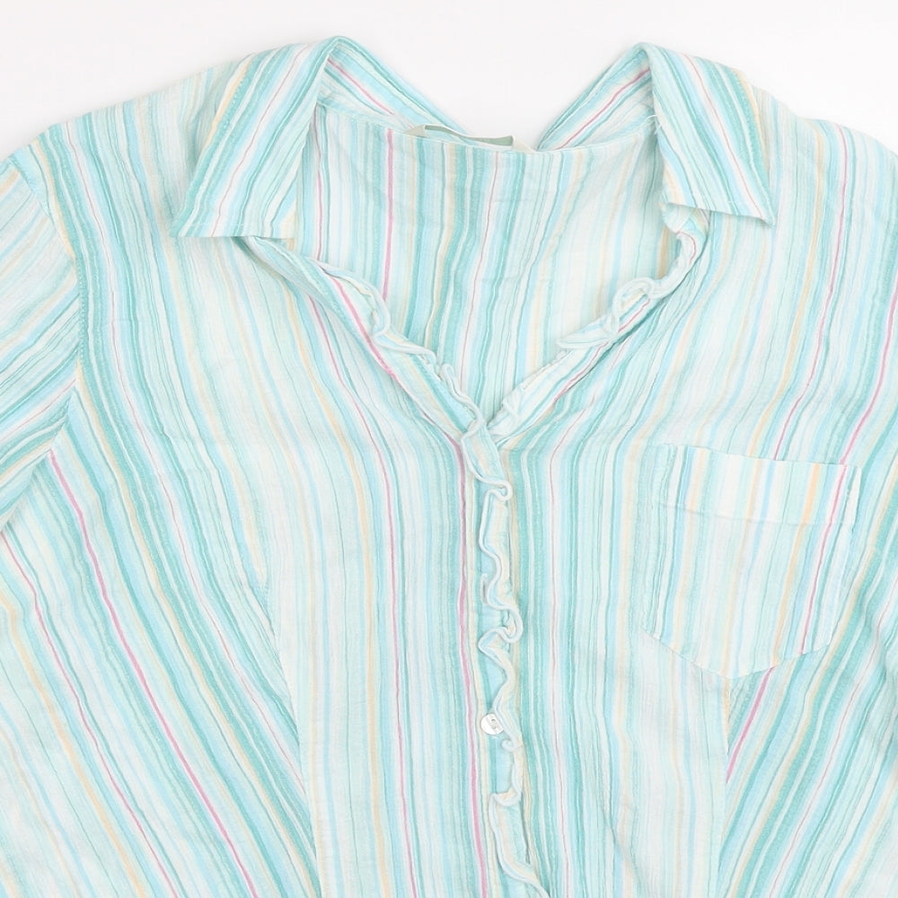 Marks and Spencer Womens Green Striped Modacrylic Basic Blouse Size 20 Collared