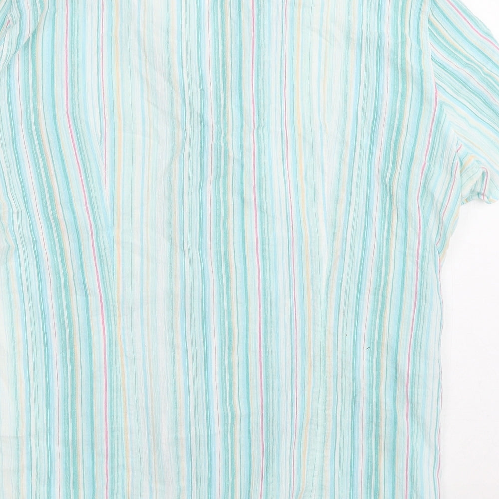 Marks and Spencer Womens Green Striped Modacrylic Basic Blouse Size 20 Collared