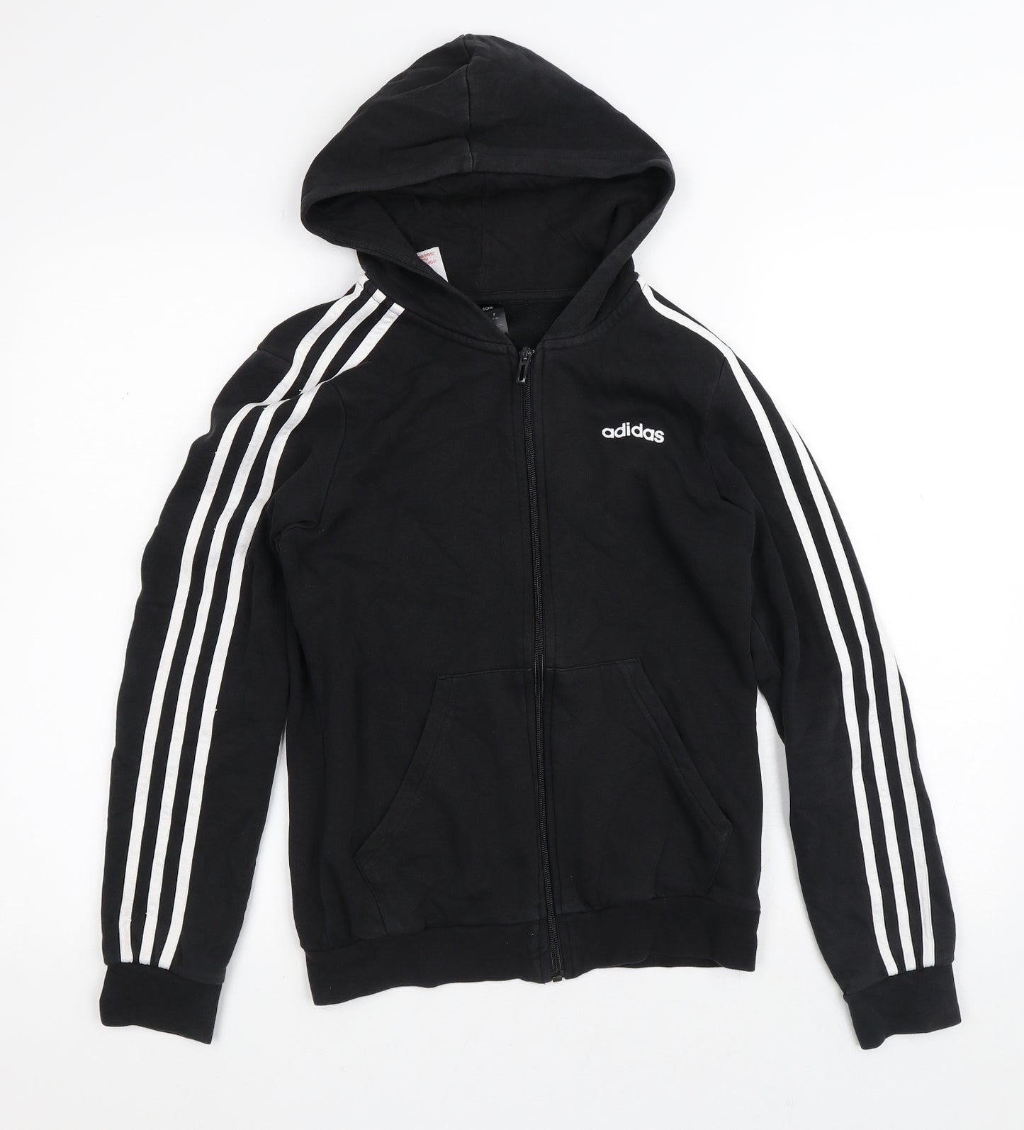 adidas Boys Black Striped 100% Cotton Full Zip Hoodie Size 13-14 Years