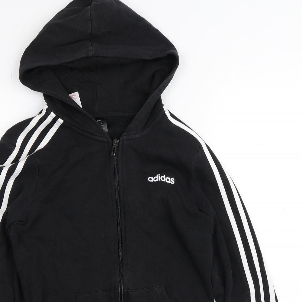 adidas Boys Black Striped 100% Cotton Full Zip Hoodie Size 13-14 Years
