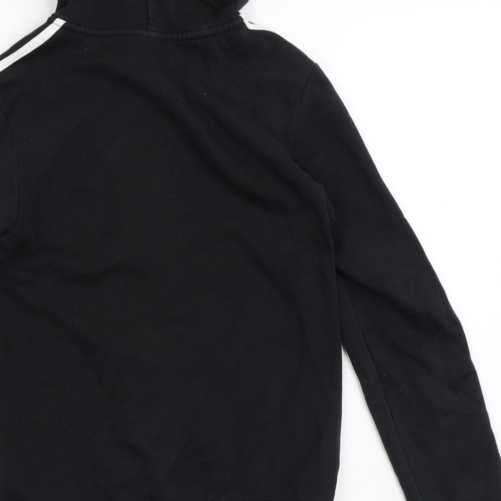 adidas Boys Black Striped 100% Cotton Full Zip Hoodie Size 13-14 Years