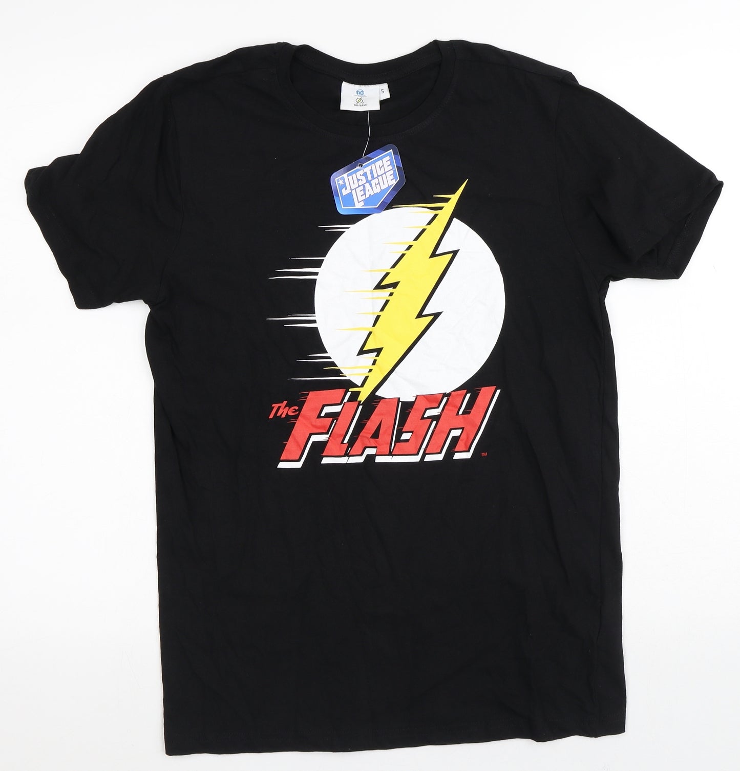 DC Mens Black  Cotton  T-Shirt Size S Crew Neck  - Justice League Flash