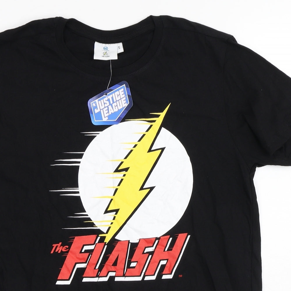 DC Mens Black  Cotton  T-Shirt Size S Crew Neck  - Justice League Flash