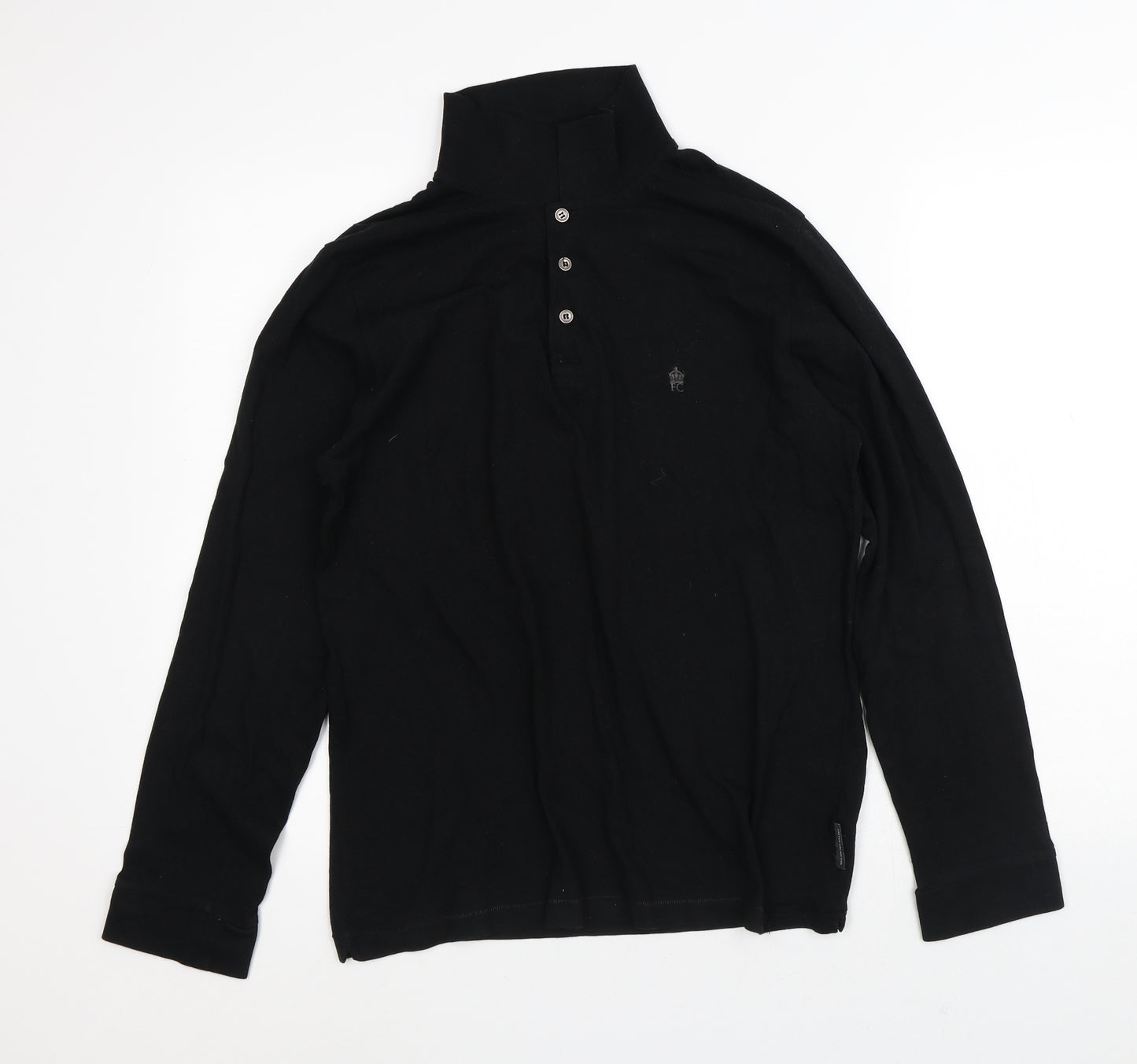 French Connection Mens Black  Cotton  T-Shirt Size L Collared