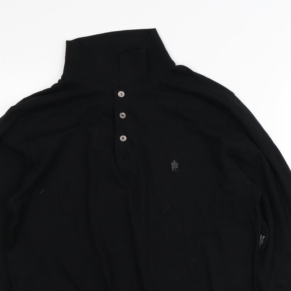 French Connection Mens Black  Cotton  T-Shirt Size L Collared