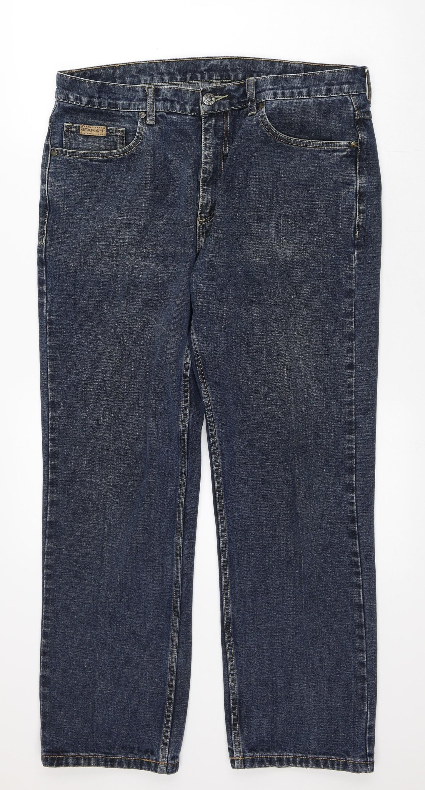 Farah Mens Blue  Cotton Straight Jeans Size 36 in L28 in Regular