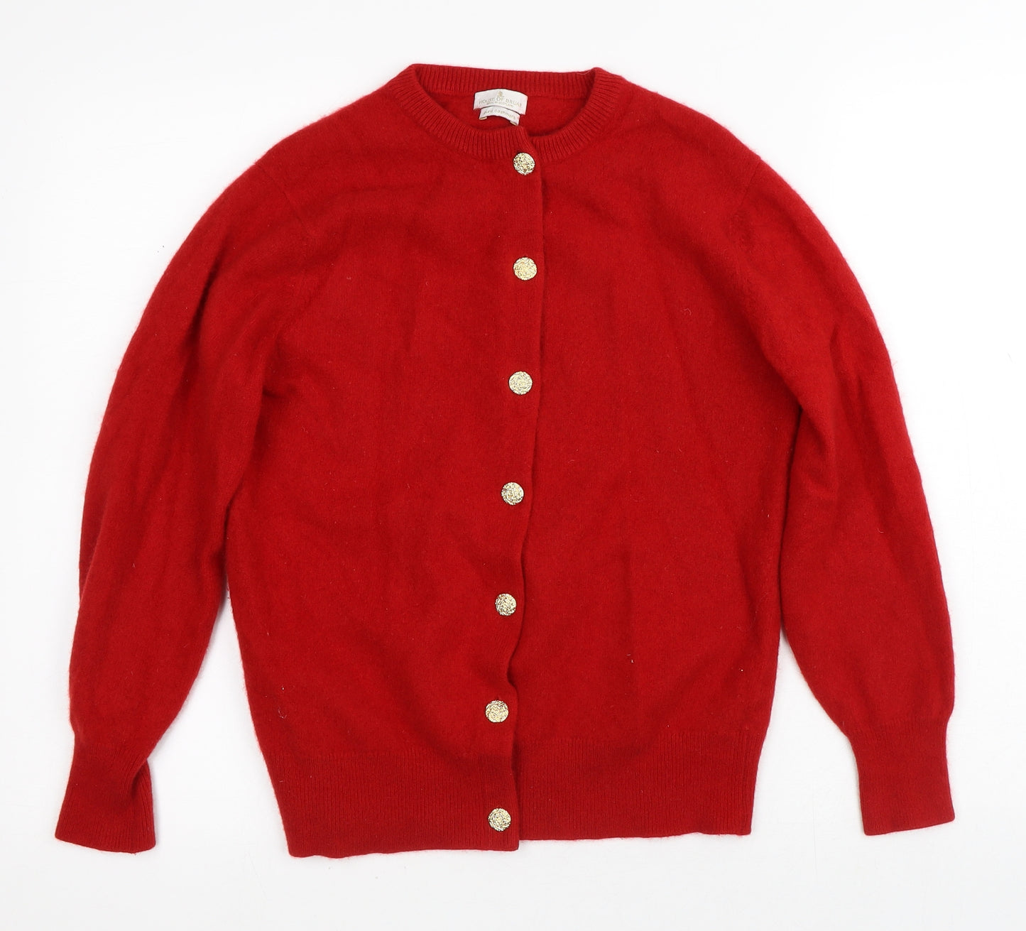 House of Bruar Womens Red Crew Neck  Cashmere Cardigan Jumper Size 8