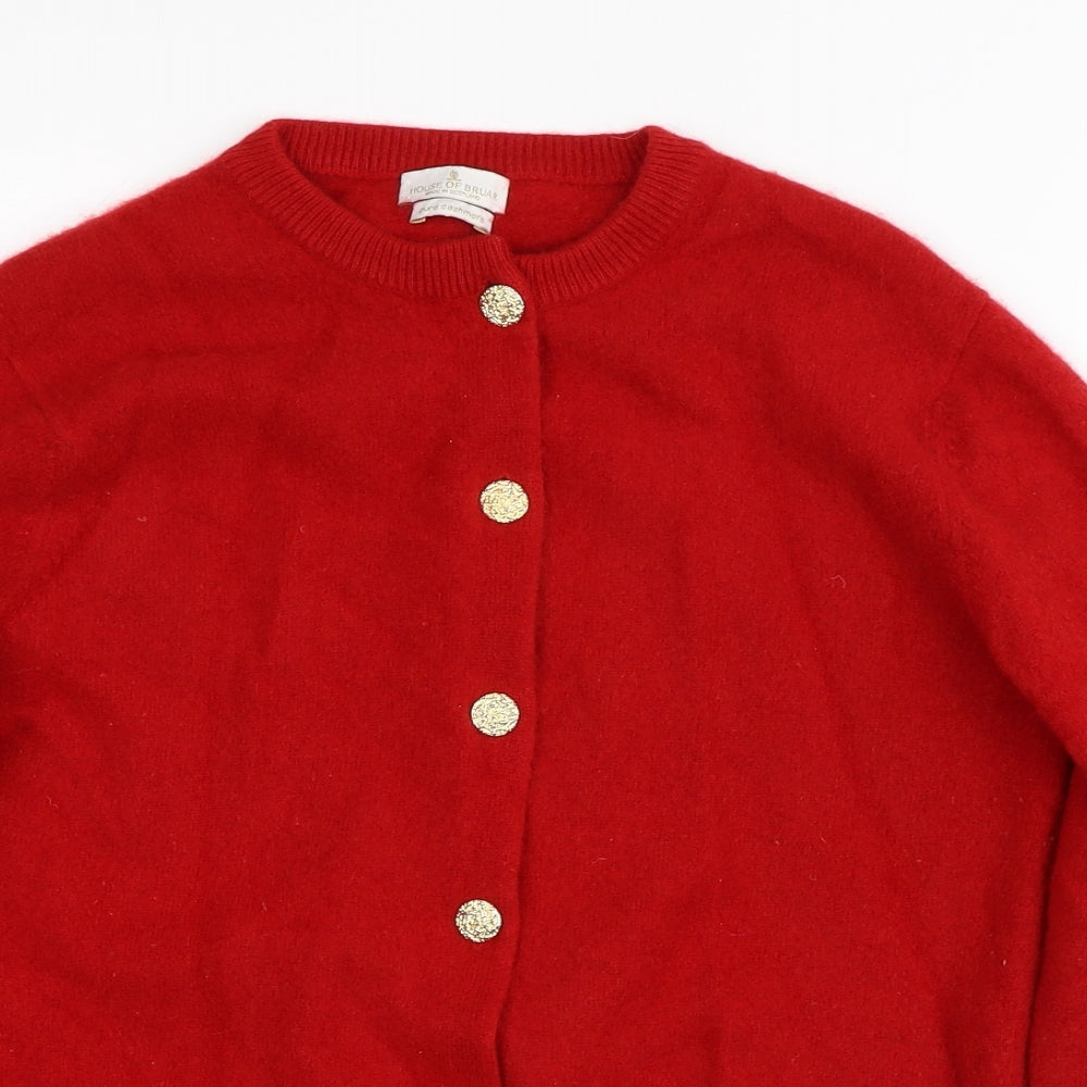 House of Bruar Womens Red Crew Neck  Cashmere Cardigan Jumper Size 8