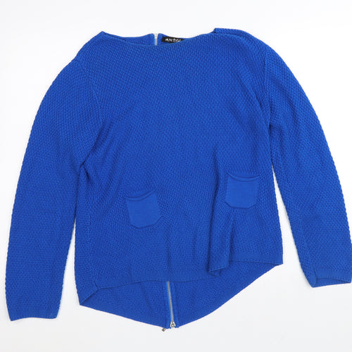 Marble Womens Blue Crew Neck  Acrylic Cardigan Jumper Size M   - Zip on back