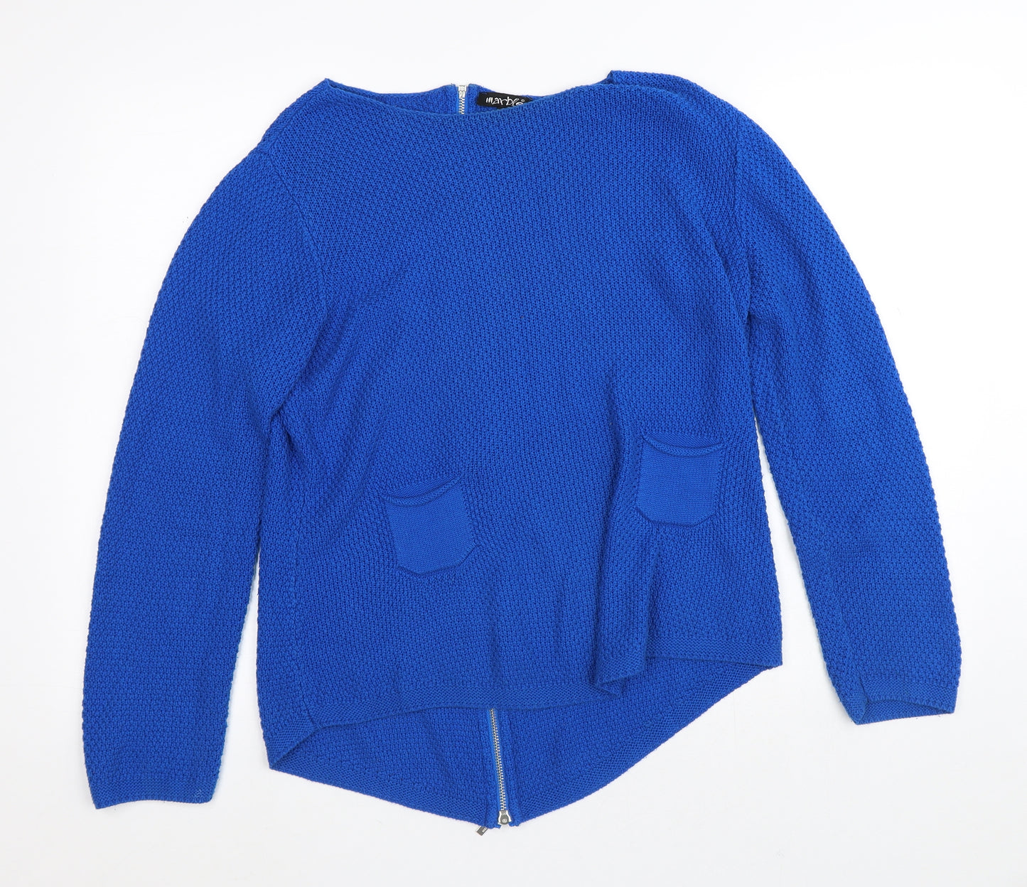 Marble Womens Blue Crew Neck  Acrylic Cardigan Jumper Size M   - Zip on back
