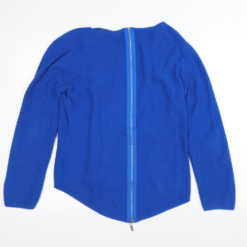 Marble Womens Blue Crew Neck  Acrylic Cardigan Jumper Size M   - Zip on back