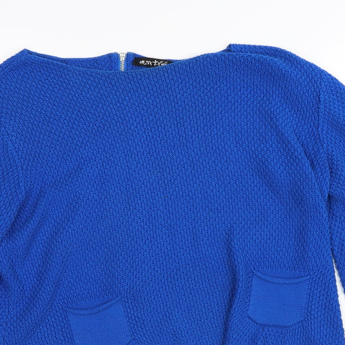 Marble Womens Blue Crew Neck  Acrylic Cardigan Jumper Size M   - Zip on back