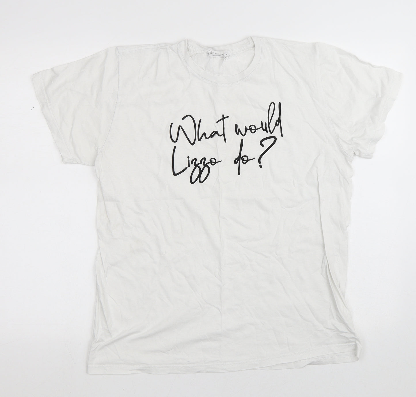 The Paper Press Womens White  Polyester Basic T-Shirt Size M Crew Neck - Lizzo