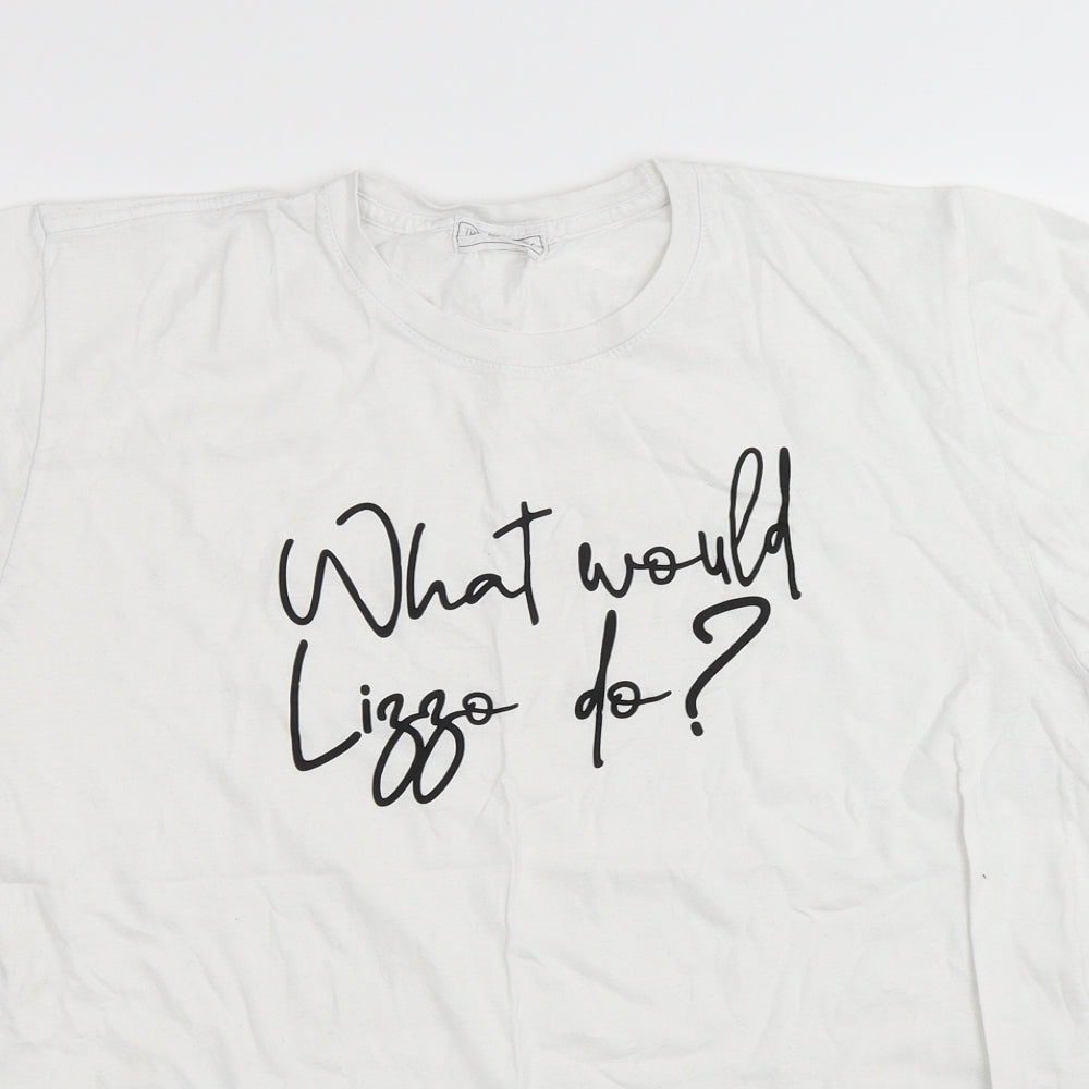 The Paper Press Womens White  Polyester Basic T-Shirt Size M Crew Neck - Lizzo